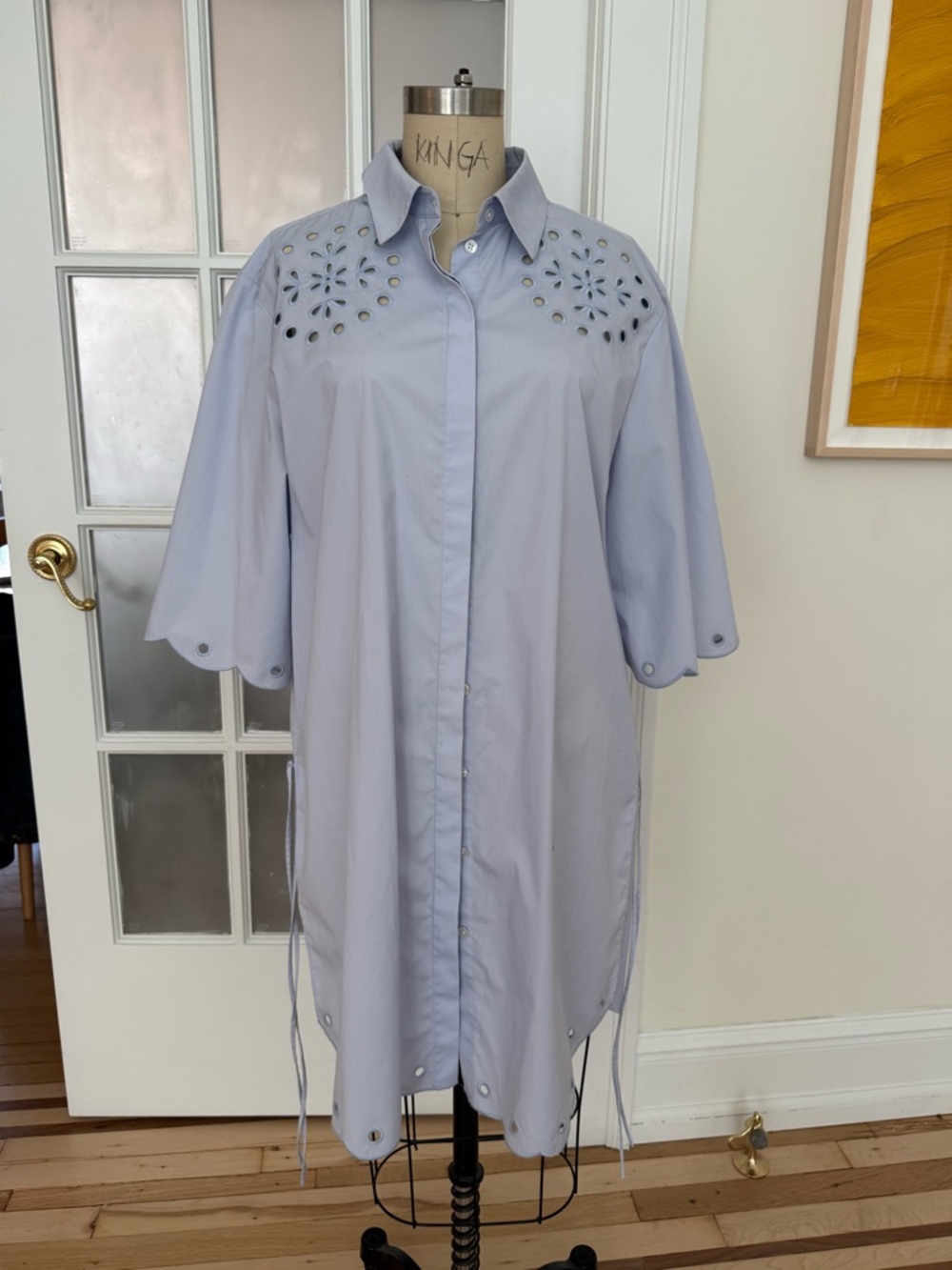 Jason Wu Light Blue Button-Front Shirt with Eyelet Shoulders
